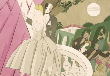 バルコニーでの夜の結婚式、1920年頃（紙にステンシル）